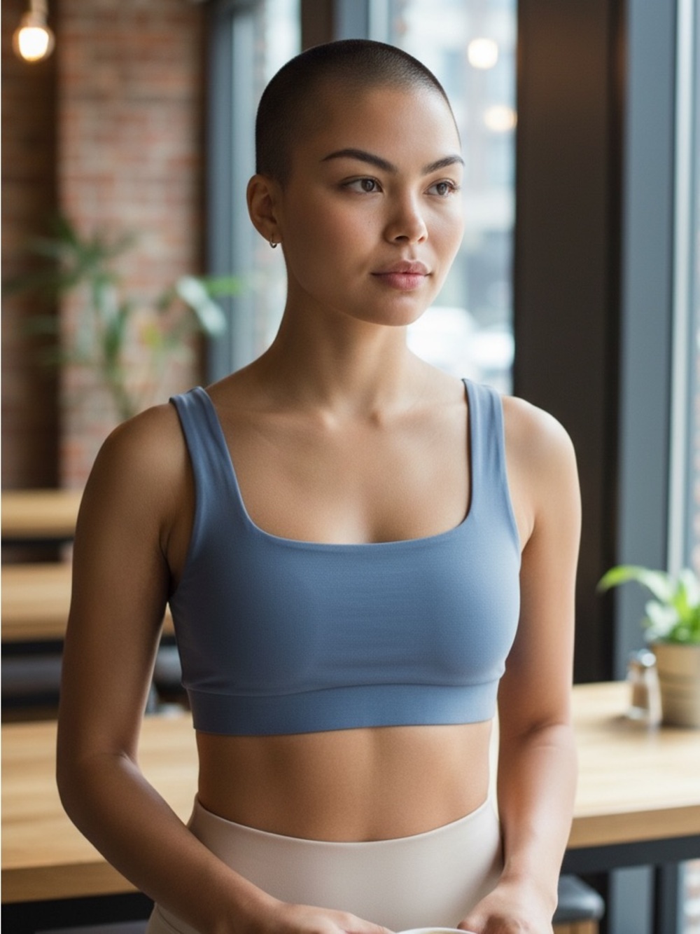 NUX Slate Blue Crop Tank with Subtle Logo